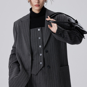 外套 马甲 西装 BLANK 套装 极简高级进口保温纱条纹西装 裤 女 LABEL