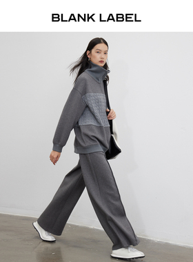 BLANK LABEL极简高级宽松太空棉针织灰色卫裤女阔腿裤休闲裤秋季