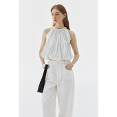 显瘦小衫 BLANK 背心泡泡无袖 衬衫 LABEL条纹挂脖上衣女夏新款 短款