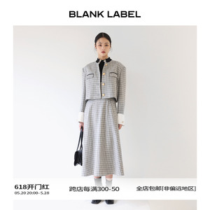 BLANK LABEL 极简高级经典黑白灰复合千鸟格粗花呢背心连衣裙秋冬