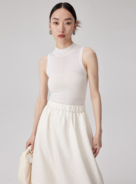 BLANK LABEL 极简高级60支诺羊毛纱线 白色针织背心女夏外穿上衣