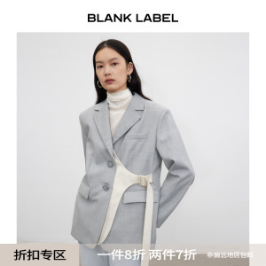 BLANK LABEL极简高级休闲解构拼色精纺羊毛西装外套女西服秋季