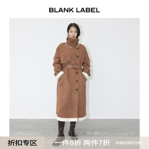 BLANK LABEL极简高级麂皮绒复合羊羔毛长款皮毛一体皮草外套女冬