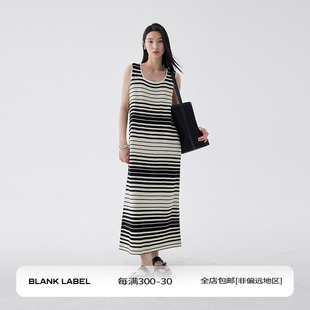 慵懒度假连衣裙 BLANK LABEL极简高级渐变黑白条纹针织背心裙长款