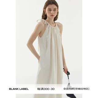 BLANK LABEL莱赛尔棉麻混纺挂脖连衣裙女夏季新款a字亚麻吊带裙子