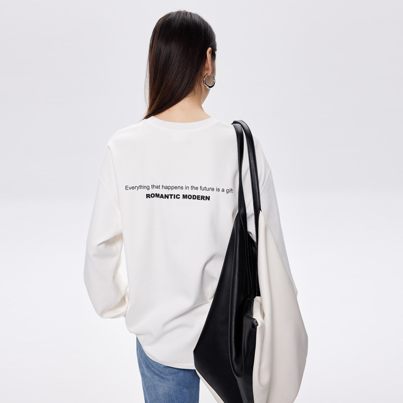 BLANK LABEL 极简高级秘鲁棉双面拉架针织字母印花长袖卫衣女春秋