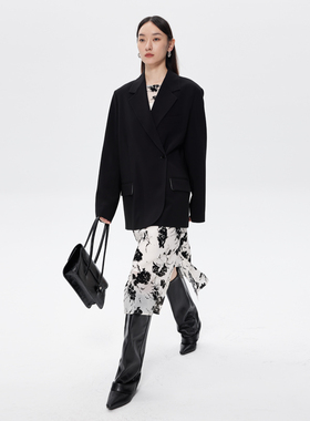 BLANK LABEL 极简高级日本进口三醋酸黑色宽松休闲西装外套女秋冬