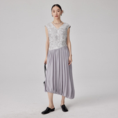 BLANK 连衣裙女 夏季 LABEL 极简高级双面花卉拼接细麻透气面料长款