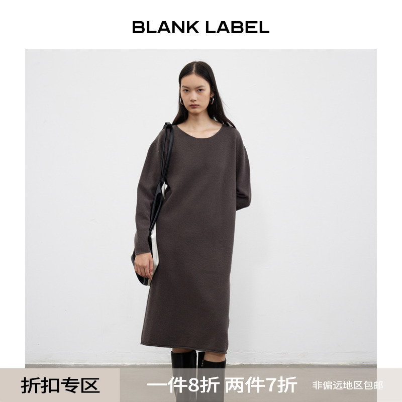 BLANK LABEL极简高级宽松高腰100%羊毛长袖针织连衣裙秋季裙子 女装/女士精品 连衣裙 原图主图