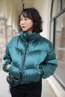 横店月娥2019新款墨绿色明星同款短款爆款羽绒服可定制