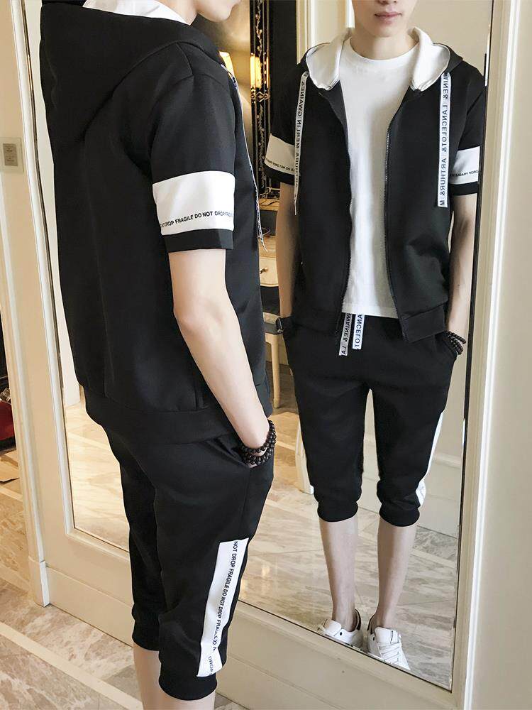 2019夏装新款韩版潮流短袖t恤休闲运动卫衣套装帅气夏季男士外套|msdalam kategori Pakaian Lelaki, baju-T - dari Buy2taobao.com untuk memberikan perkhidmatan ejen Taobao profesional membeli