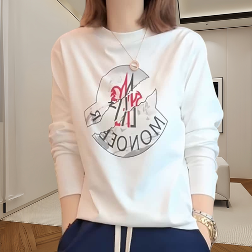 秋季新款圆领涂鸦印花长袖上衣女