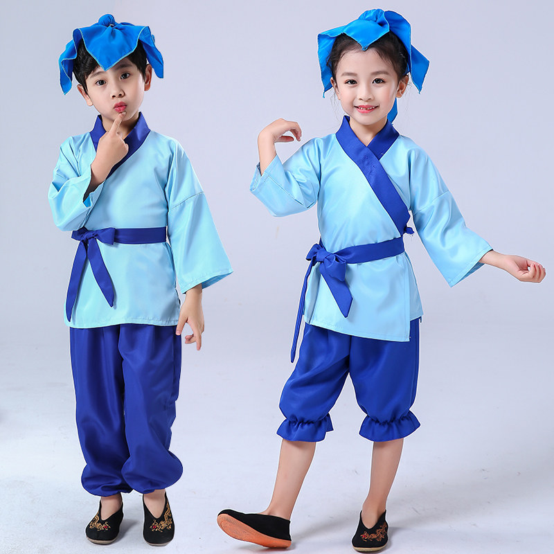 六一儿童书童演出服学生三字经表演服男女古装国学服小药童锄禾服