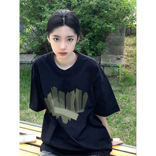 新款 100%纯棉200g重磅短袖 t恤女简约美系宽松百搭ins情侣装
