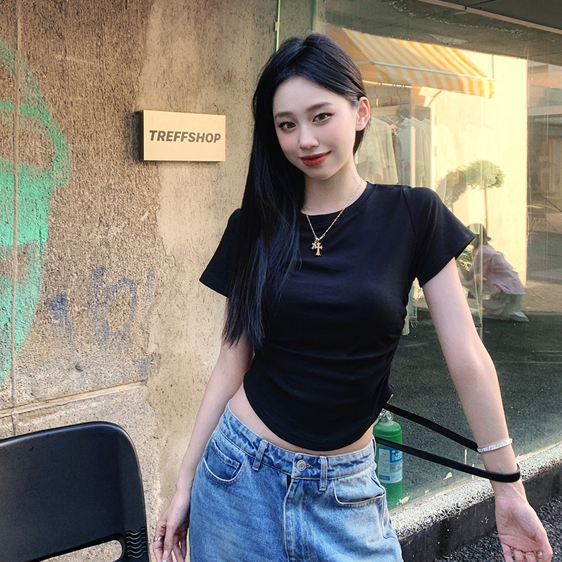 白色短袖t恤女款2024夏季新款半高领修身显瘦打底衫上衣服内搭