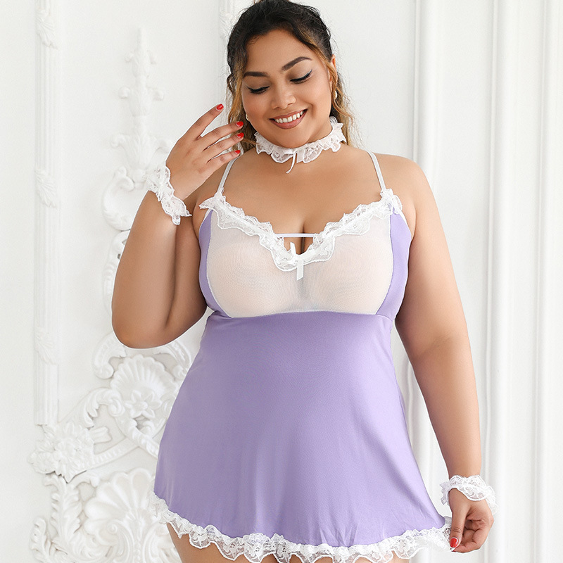 Sexy lingerie lace plus size fat maid style camisole skirt