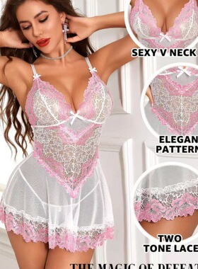 Sexy lingerie, lace, transparent plus size pajamas透明睡衣