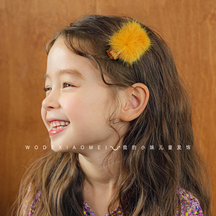 韩国POM发饰儿童刘海碎发夹水貂毛球发卡小女孩公主宝宝夹子头饰