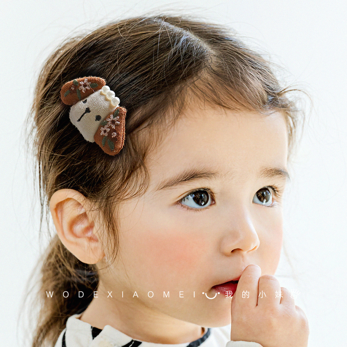 卡通刺绣花朵珍珠布艺小狗发夹