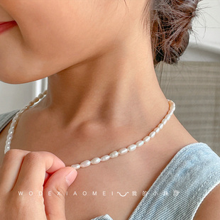 儿童天然5-6mm米粒淡水珍珠项链小女孩宝宝锁骨颈链首饰品925银链