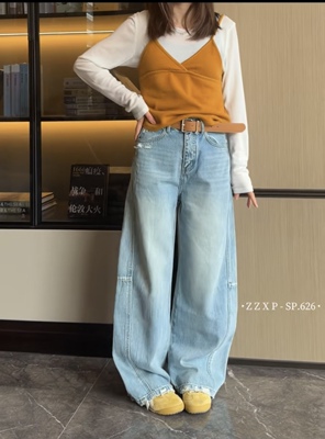 贞子小铺626欧货早春2026新款高腰显瘦休闲阔腿裤女弯刀阔腿裤潮