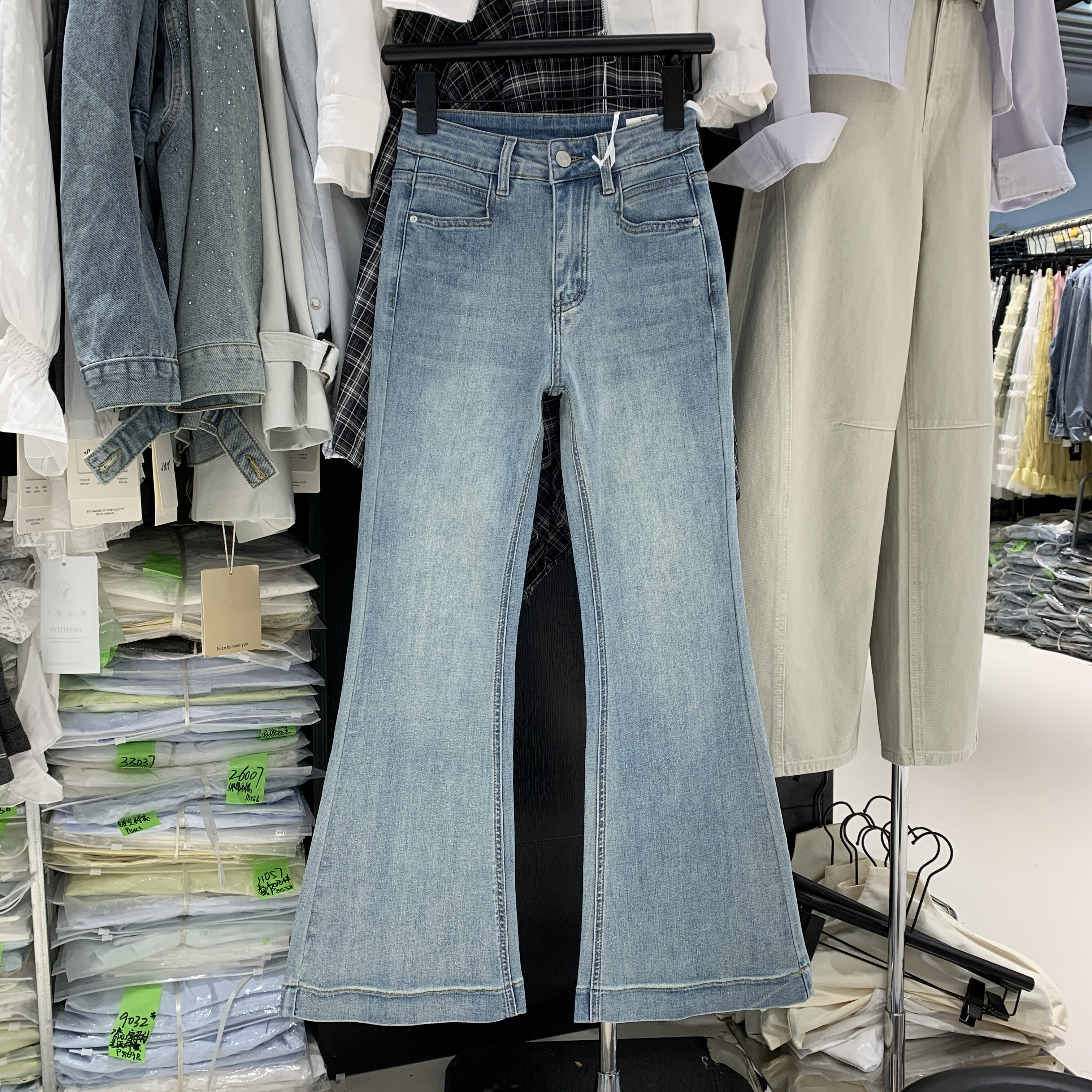 梵诗羽9958春季2026新高腰高品质九分显瘦修身小个子微喇牛仔裤女