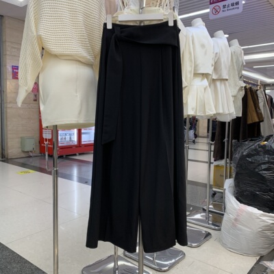 堂熙泉A8029别致飘带高腰西装阔腿裤女春季新款百搭小众休闲长裤