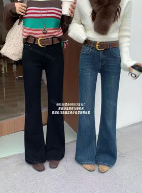 CGZ潮公主99937冬款加绒加厚高腰不贴腿喇叭牛仔裤女显瘦微喇长裤