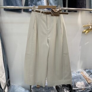 女2026春夏宽松小个子弯刀阔腿裤 子 气球八分裤 泓洛菲3313简约工装