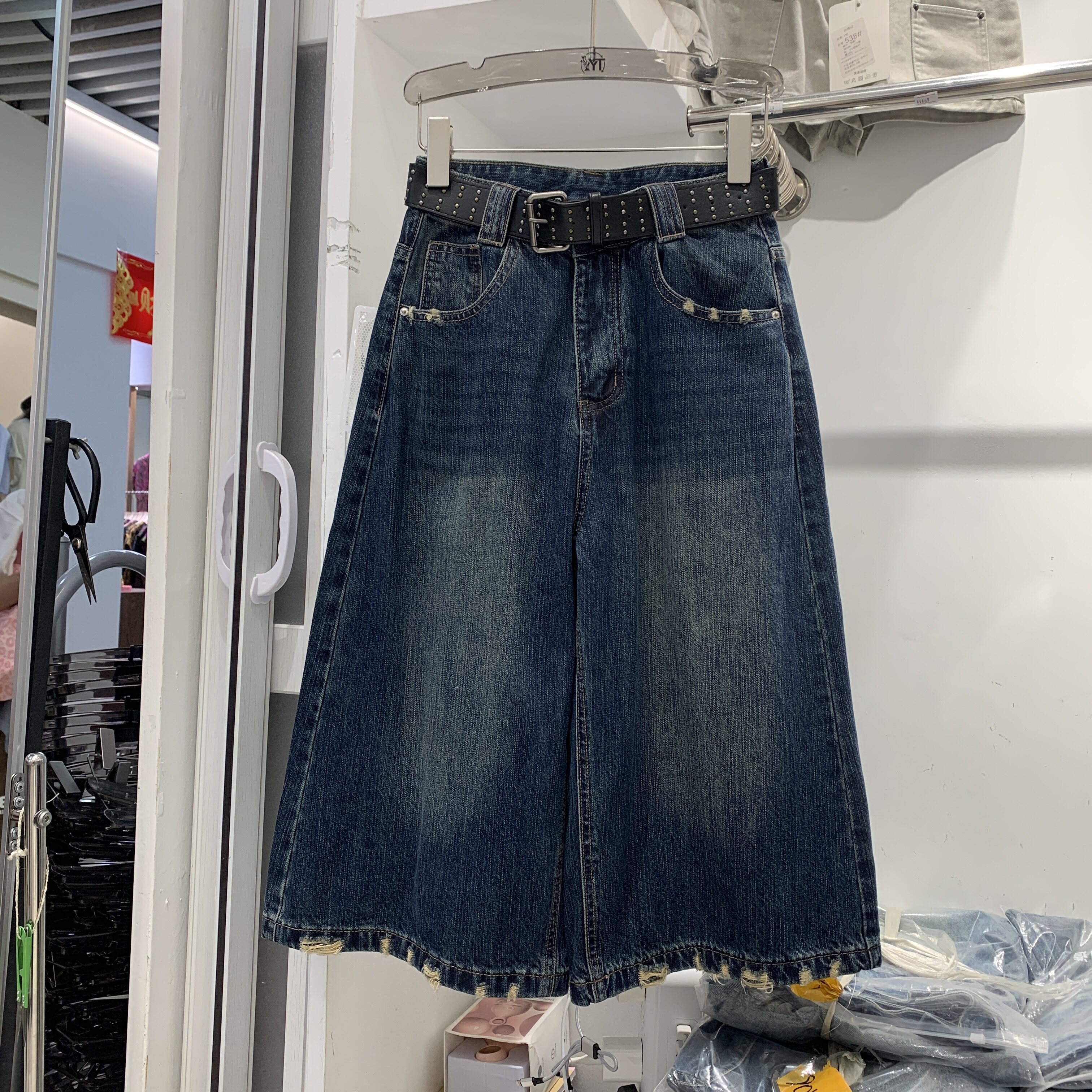 恒木子2519复古水洗七分牛仔直筒裤女早秋新显瘦宽松直筒阔腿中裤