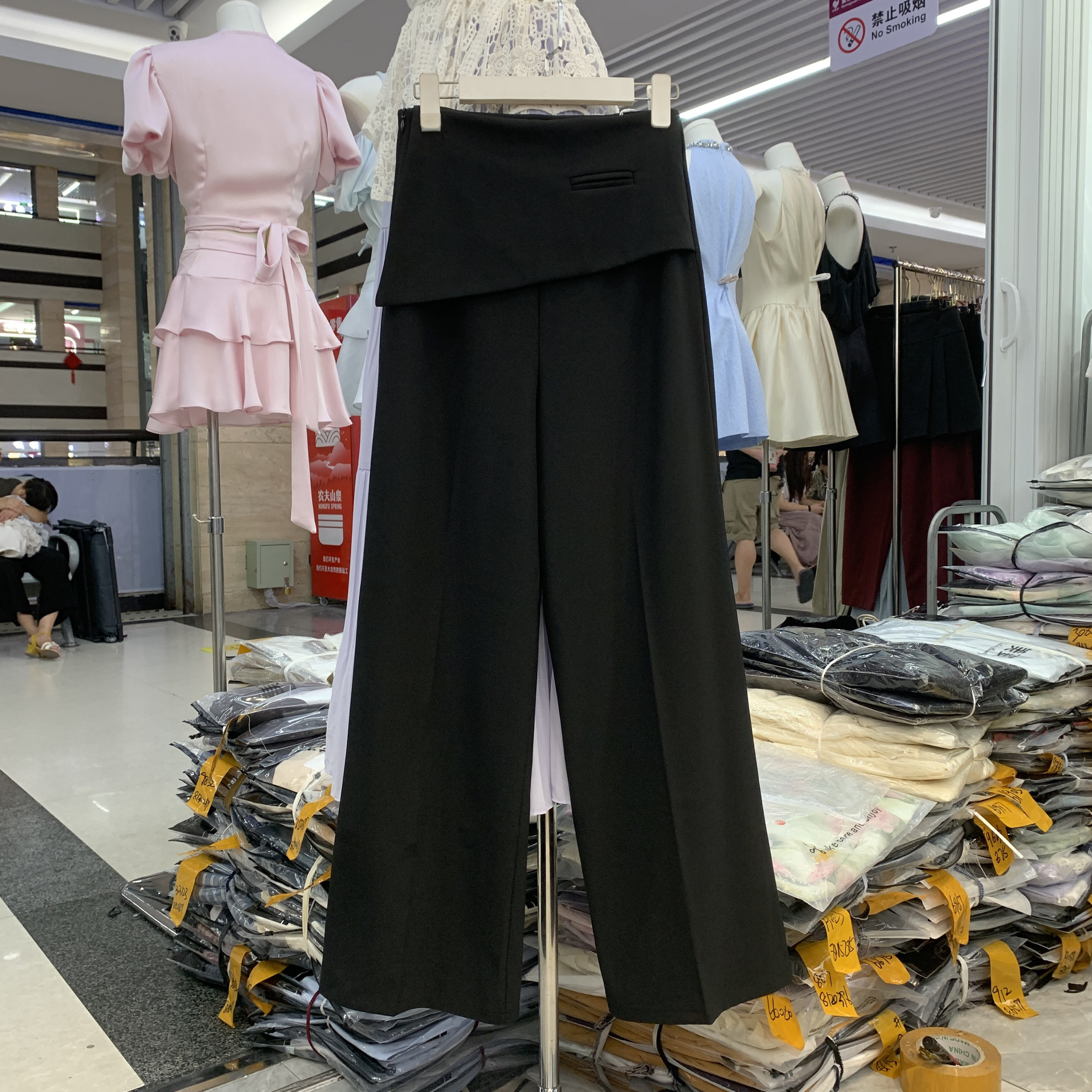堂熙泉8202夏季新韩版高品质修身显瘦百搭假两件屁帘西装裤阔腿裤