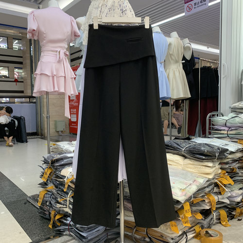 堂熙泉8202夏季新韩版高品质修身显瘦百搭假两件屁帘西装裤阔腿裤