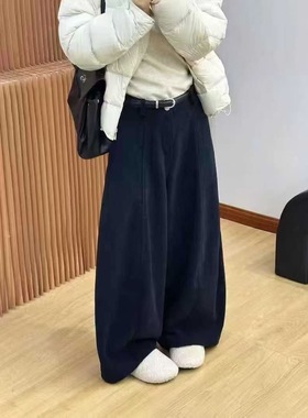 BSHU8756加绒加厚九分灯芯绒弯刀阔腿裤冬宽松显瘦高腰休闲气球裤