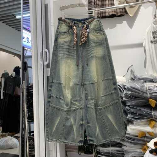 QIANHE千贺66878欧货秋款高腰阔腿牛仔裤女宽松垂感显瘦拖地裤子