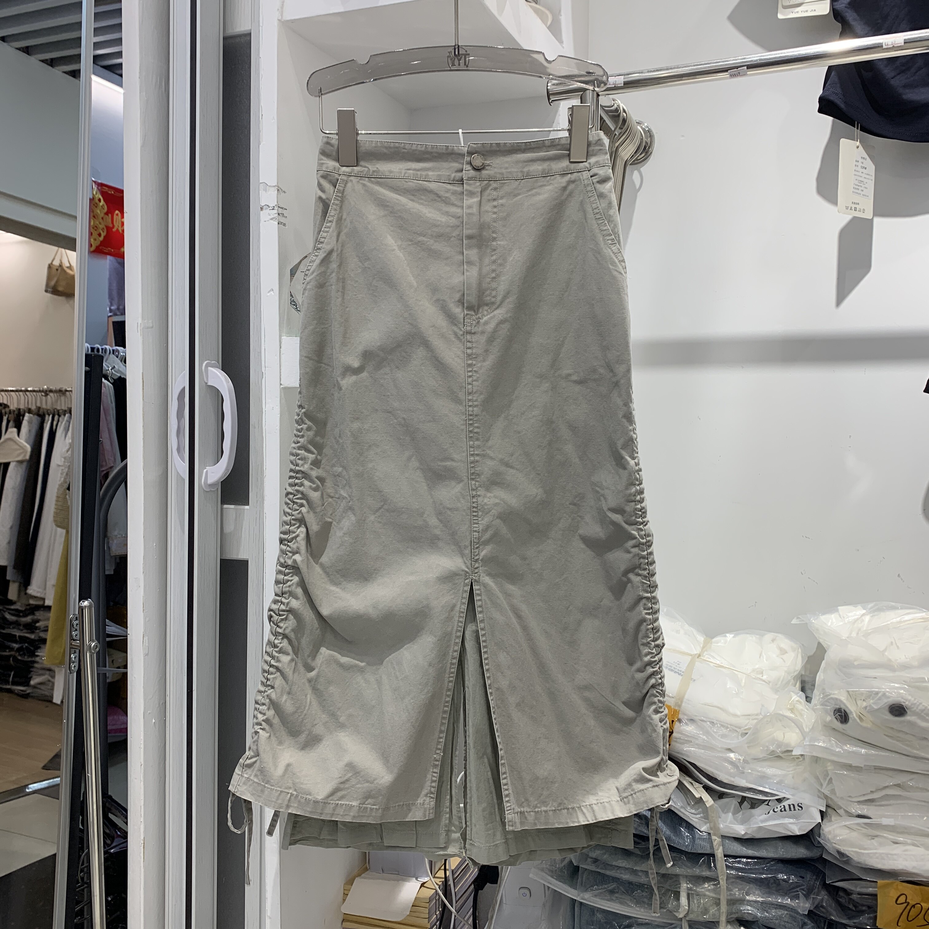 偶数零8911韩版高腰侧抽绳前后开叉工装半身裙女夏百搭减龄A字裙