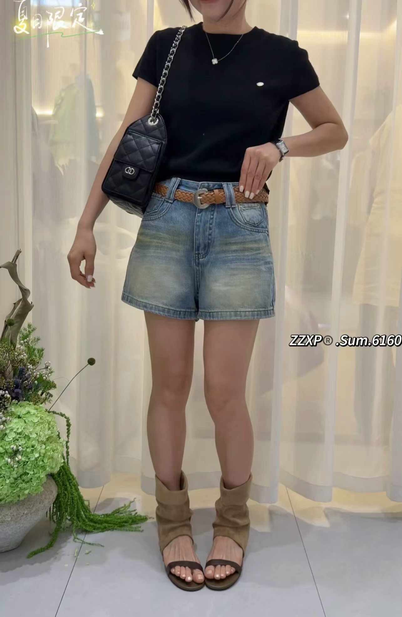 贞子小铺6160欧货夏款时尚百搭休闲韩系高腰显瘦牛仔短裤女热裤潮