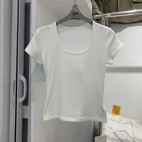 岳岳5002简约U领短袖T恤女显瘦短款上衣百搭基础款打底衫早秋款