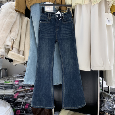 梵诗羽9786-3加厚加绒修身显瘦喇叭牛仔裤女冬高腰百搭弹力微喇裤