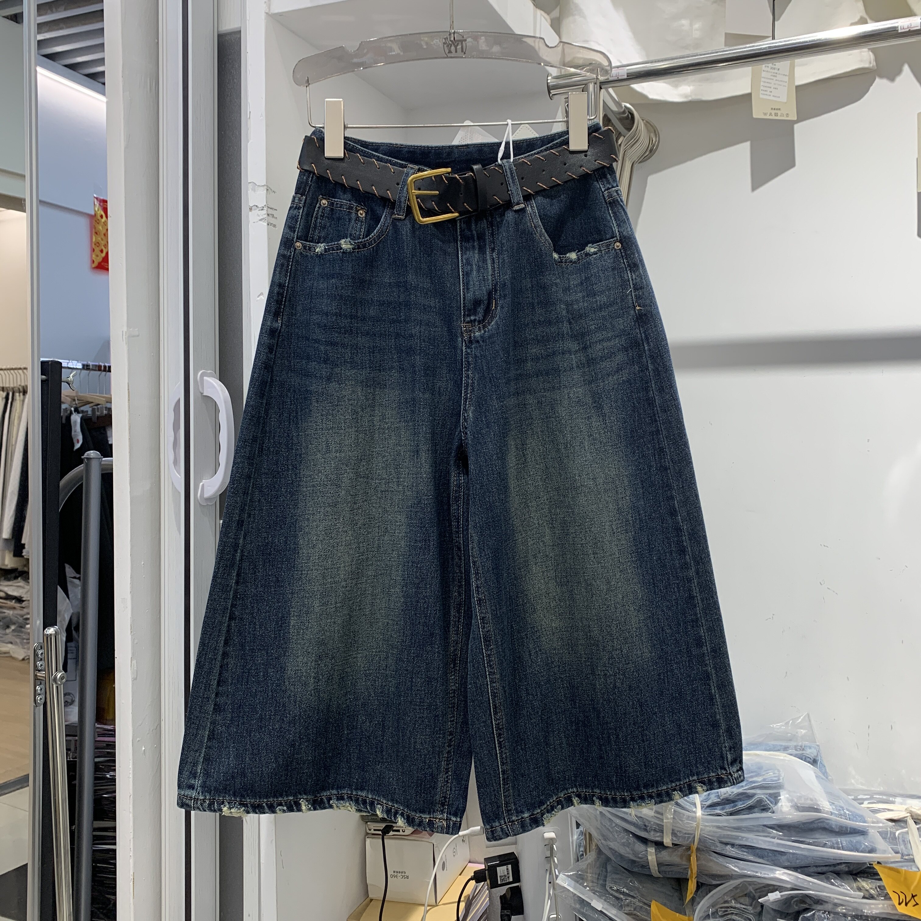 恒木子2256欧货2026夏季复古深蓝色七分牛仔直筒阔腿裤女宽松中裤