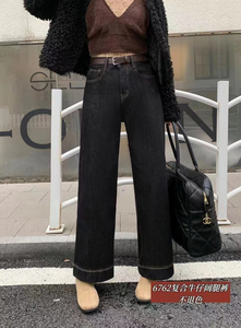 韩佰莉6762欧货2024冬款加绒加厚牛仔九分奶奶裤女小个子阔腿裤