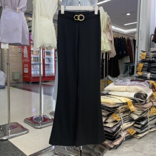堂熙泉A8090黑色垂感气质微喇西装裤女春夏高腰显瘦修身喇叭长裤