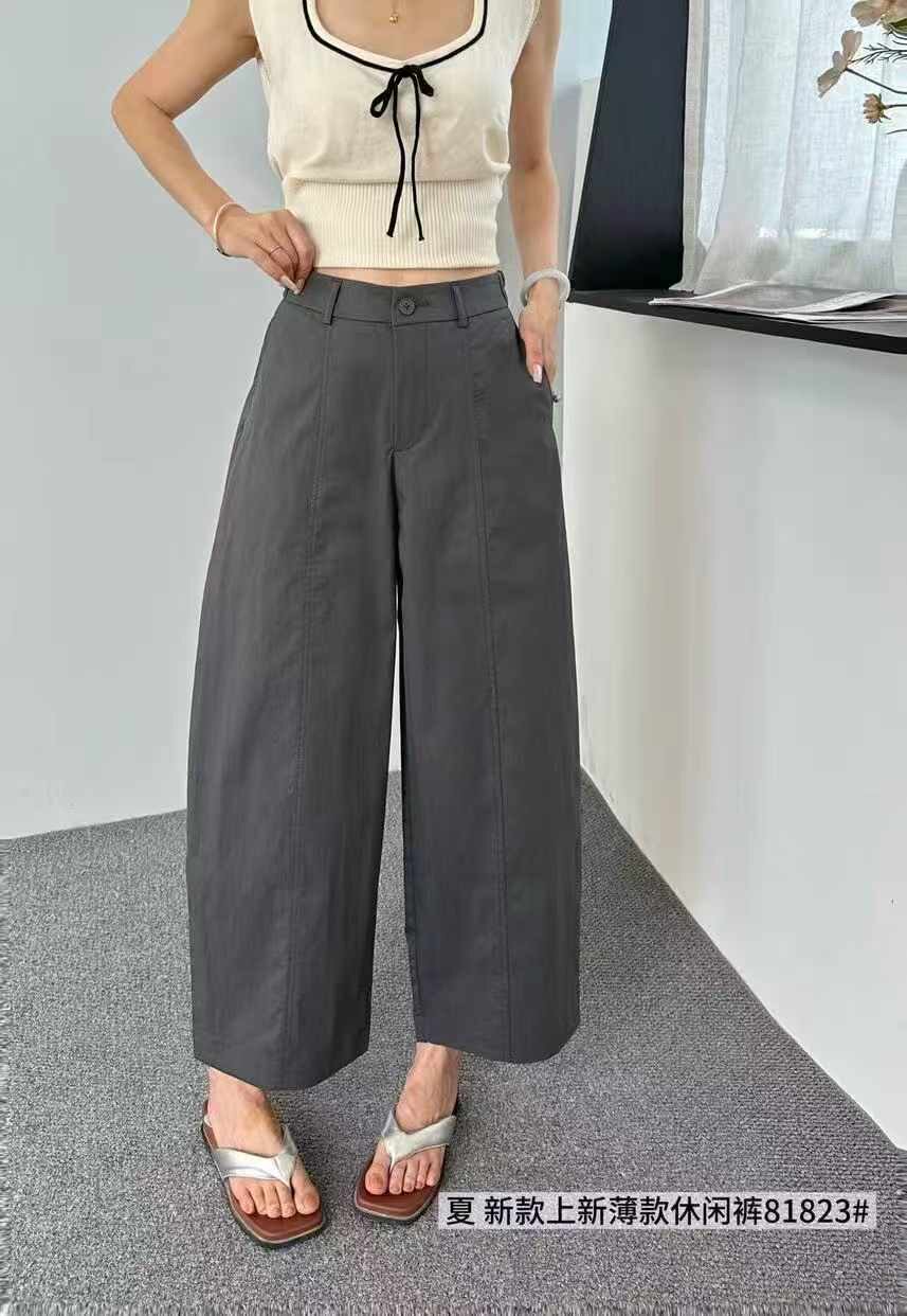 韩佰莉81823欧货九分休闲裤女2026夏薄款纯色高腰显瘦直筒奶奶裤
