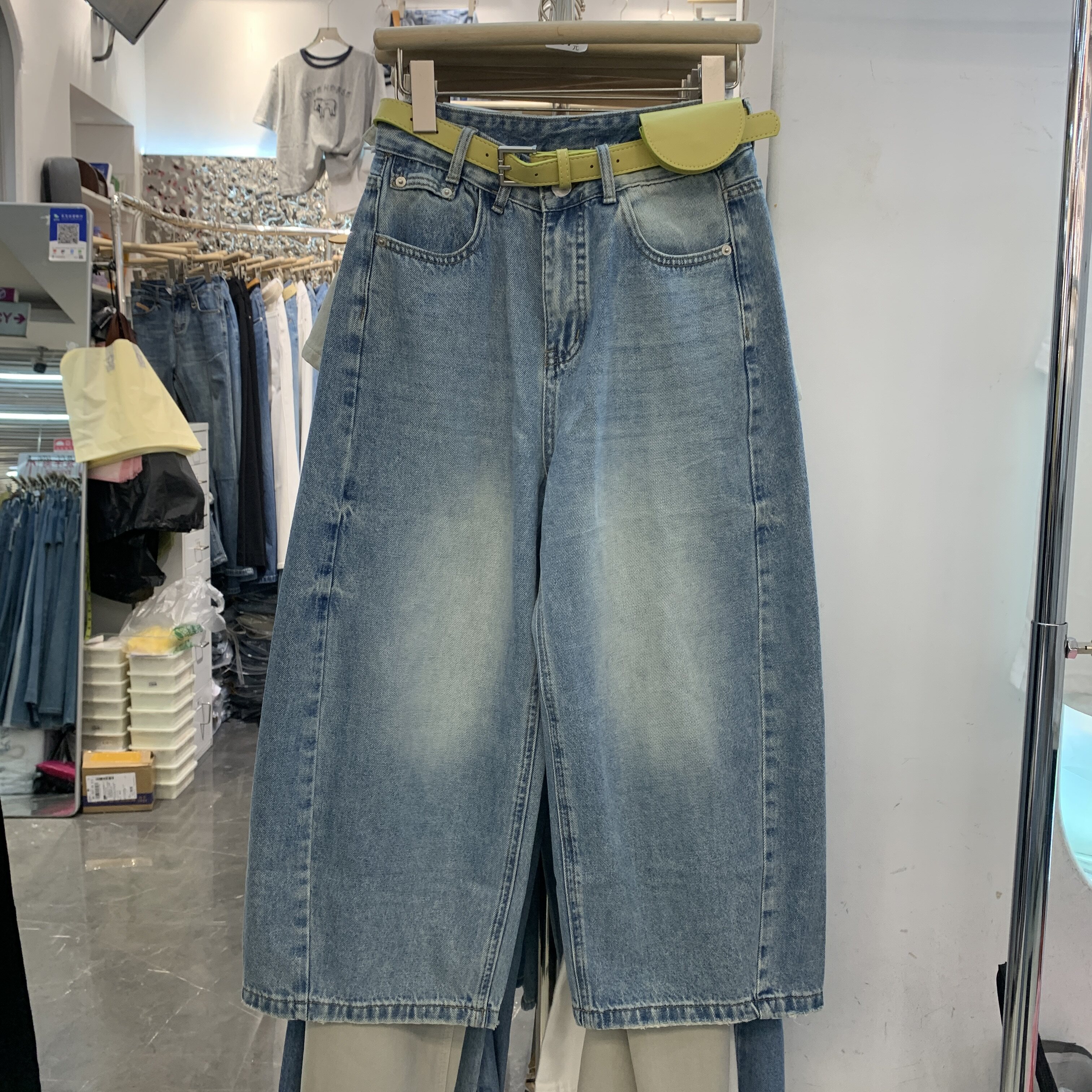 贞子小铺680欧货春夏新宽松显瘦小个子八分牛仔直筒阔腿弯刀裤女