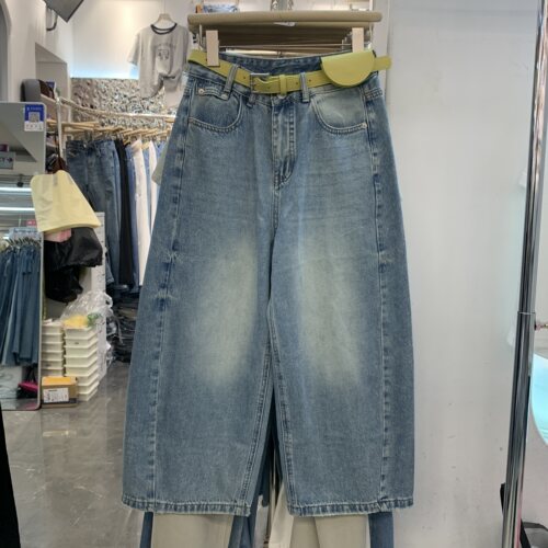 贞子小铺680欧货春夏新宽松显瘦小个子八分牛仔直筒阔腿弯刀裤女