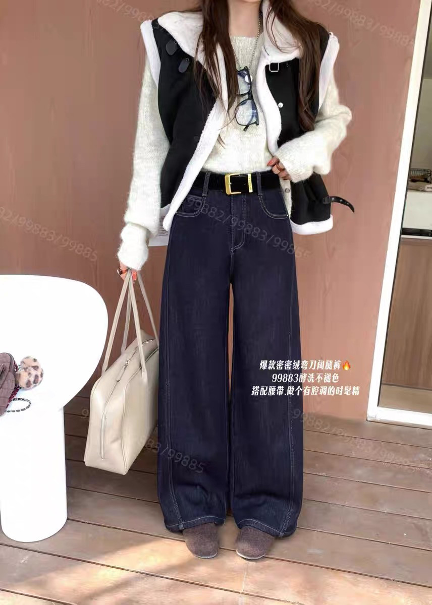 CGZ潮公主99883高腰显瘦加绒加厚牛仔弯刀直筒裤休闲阔腿裤99882,女装/女士精品,牛仔裤,淘宝优惠券,粉丝福利购,淘宝优惠卷