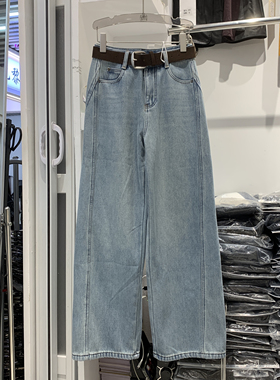 恒木子3832冬韩版百搭休闲宽松显瘦加绒加厚弯刀阔腿裤时尚牛仔裤