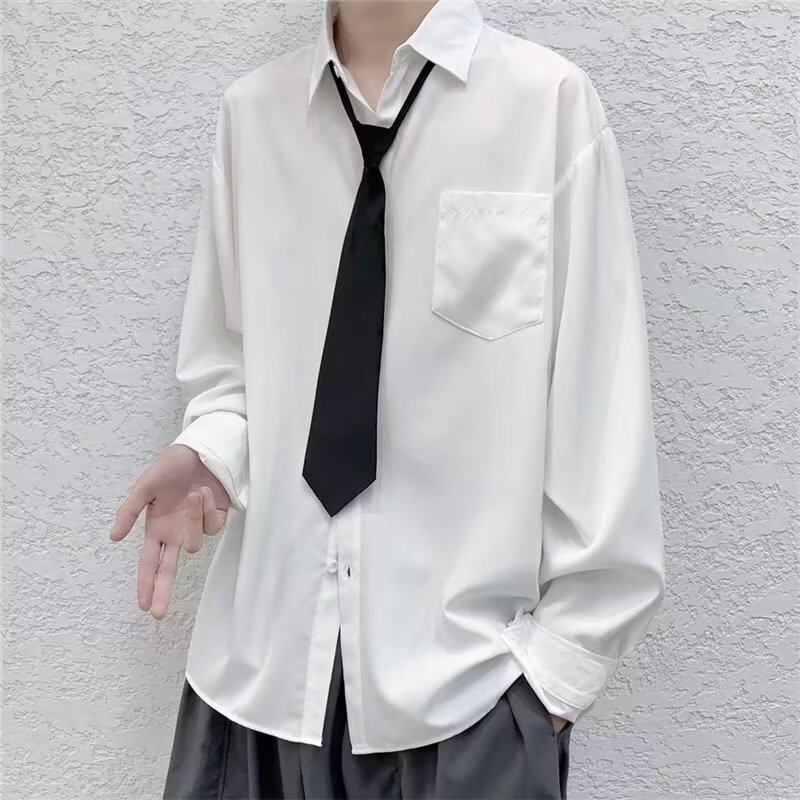 dk制服长袖白衬衫男生免烫垂感翻领带内搭打底衬衣jk寸衫黑色百搭