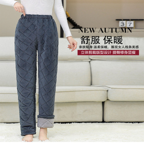 冬季珊瑚绒女士睡裤加厚加绒加长夹棉高腰秋冬家居夹棉加厚长裤
