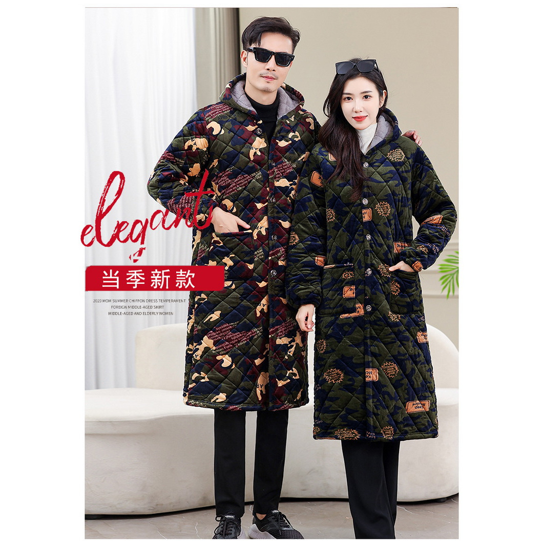 冬季男士加绒加厚棉衣休闲大褂加长过膝罩衣工作服家居服保暖棉服