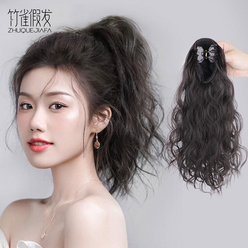 假发女云朵烫马尾网红抓夹梨花水波纹自然无痕仿真短发高马尾辫子